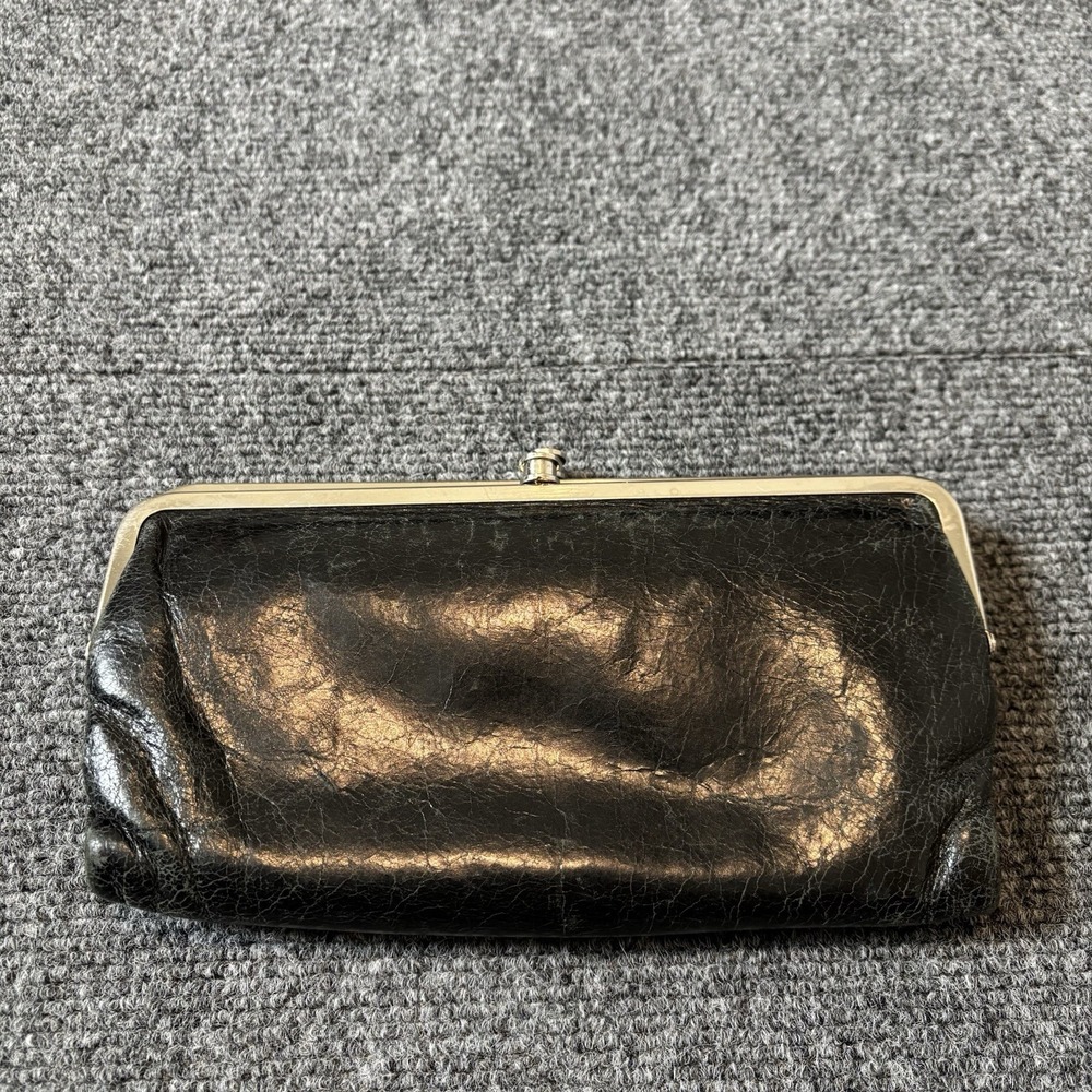 Hobo Lauren Wallet Clutch Double Frame Leather Kiss Lock Clutch Black